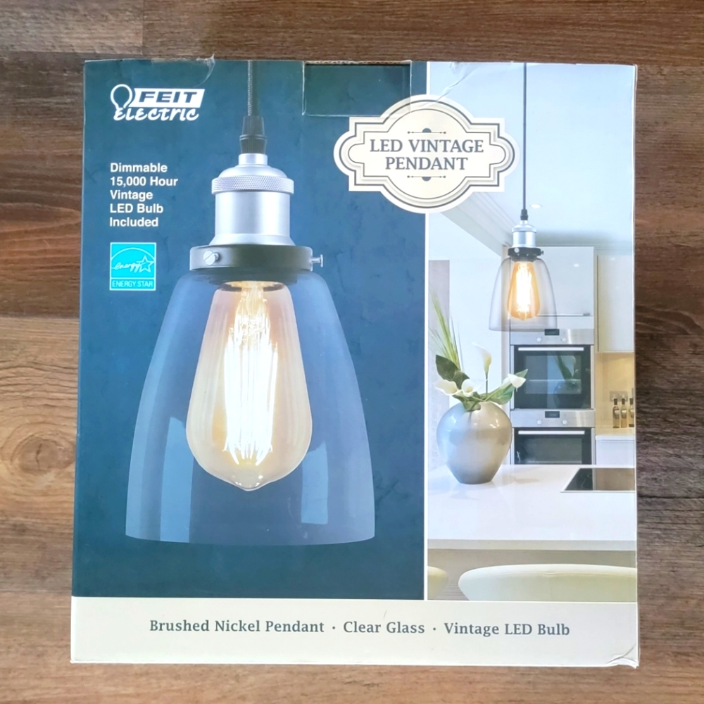 Feit Dimmable LED Vintage Pendant Brushed Nickel Clear Glass